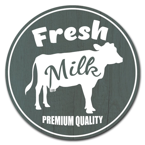 Corrugated Plastic Sign With Stakes 24in Circular-Farmers Market Fresh Milk, C-24-CIR-WS-Fresh Milk